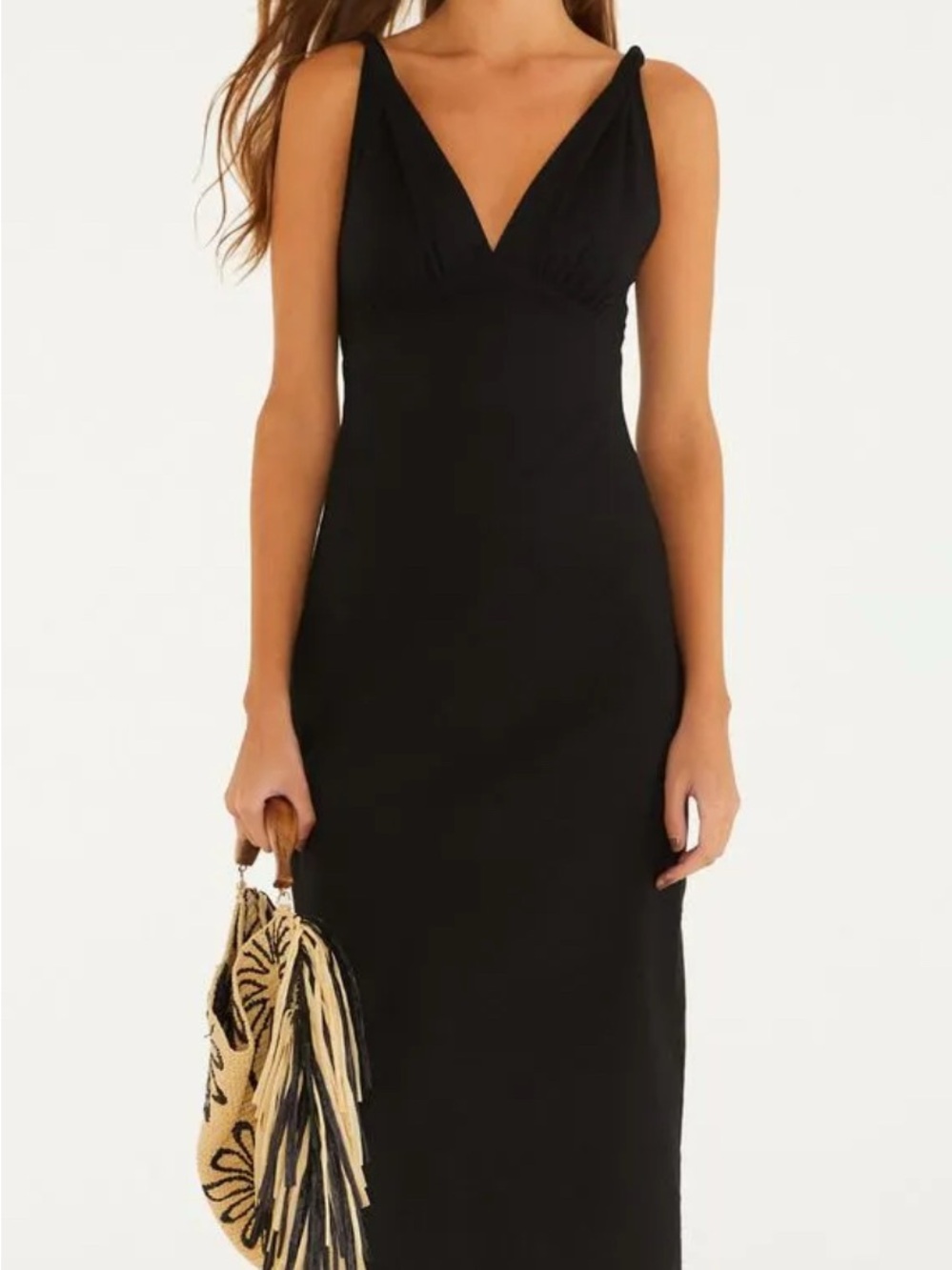FARM Rio Black V-Neck Midi Dress
